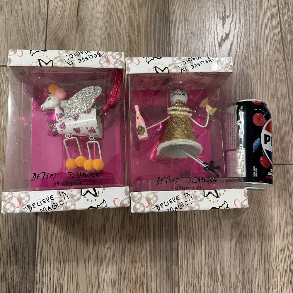 Betsy Johnson Ornaments rare party cat with wine and unicorn new Christmas